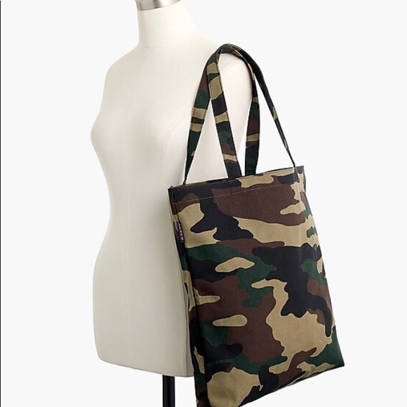 J. Crew Camouflage Logo Cotton Everyday Tote - Picture 2 of 9